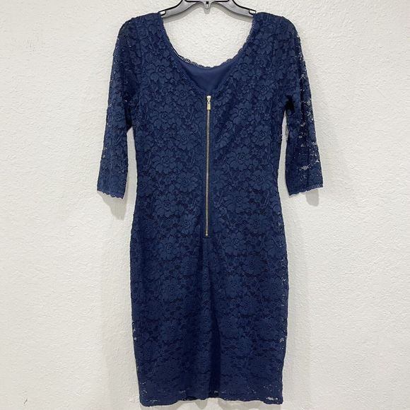 Laundry Lace Bodycon Dress Womens 8 Floral Stretch Blue Shelli Segal Half Sleeve - Picture 4 of 10